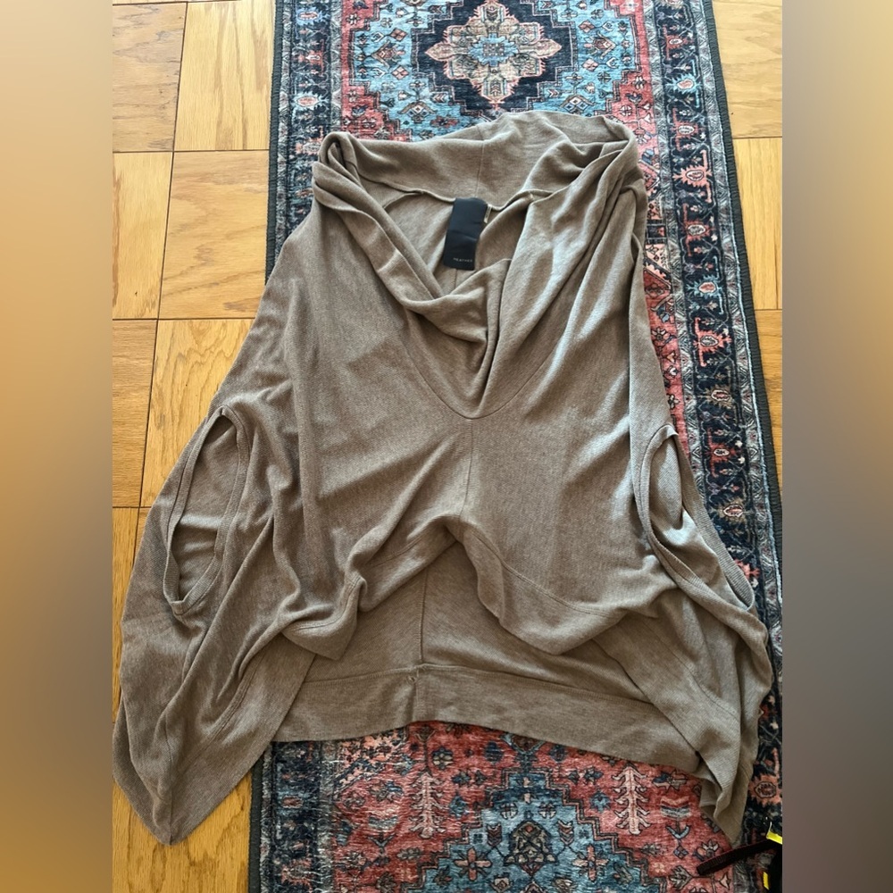 Heather Sweater Batwing Poncho Top Fall Autumn Beachy Brown off the shoulder sm